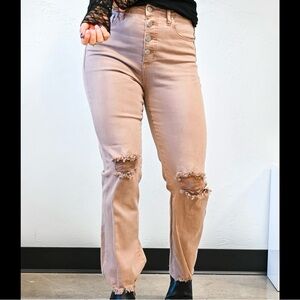 Risen Mauve Pink Distressed Exposed Button Fly Jeans Ankle Size 3XL